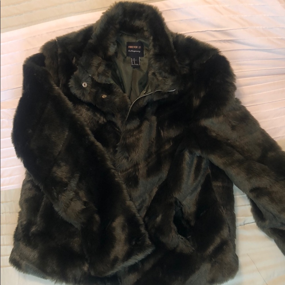 Olive green Faux fur coat